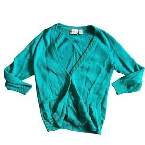 Teal‎ V Neck Button Front Long Sleeve Knit Cardigan Sweater Women's M